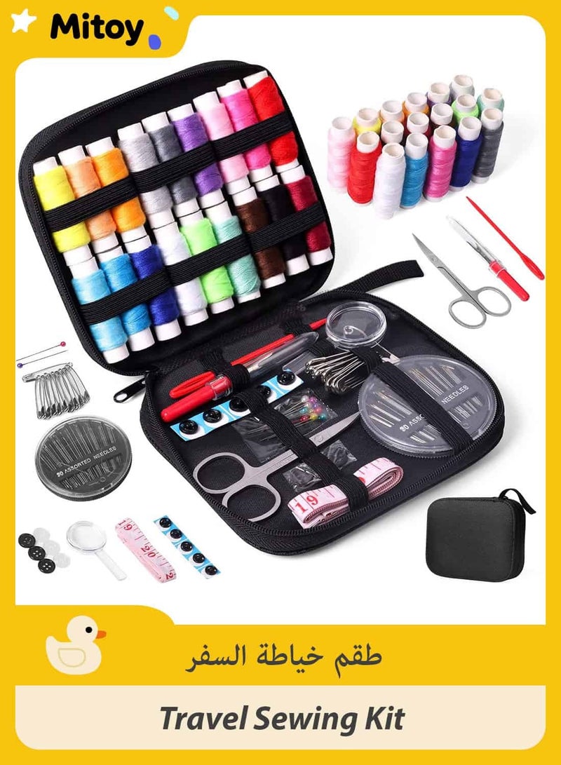 ميتوي 86 قطعة طقم خياطة السفر المحمولة لوازم الخياطة اكسسوارات للبالغين ، المبتدئين ، المنزل ، الطوارئ ، بما في ذلك إبرة و طقم خيوط ، مقص ، شريط القياس ، التماس الممزق - Image 1